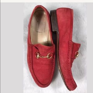 GUCCI RED HORSE BIT SUEDE LOAFERS SIZE 8.5 B